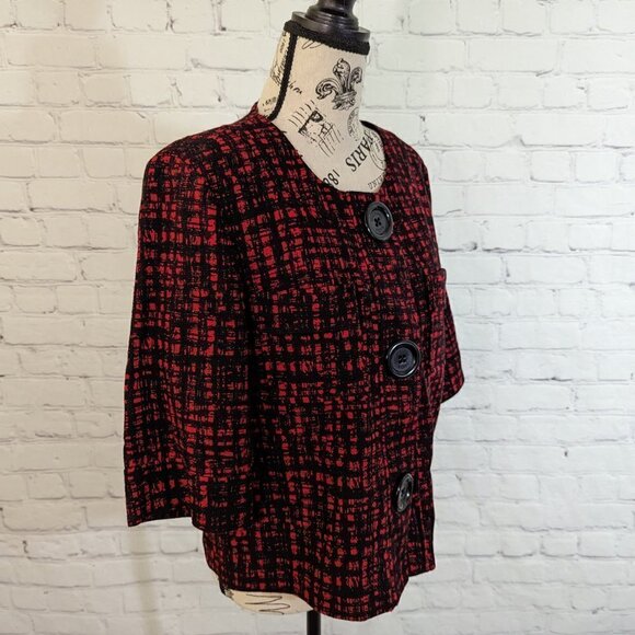 MICHAEL Michael Kors Red Black Tweed Plaid Jacket Size Large – Boxy Button Front - Picture 3 of 8